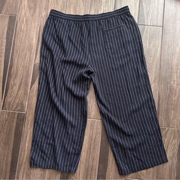 Eileen Fisher Pinstriped Pull On Wide Leg Crop Pants in Navy Blue Sz XL - Picture 6 of 8